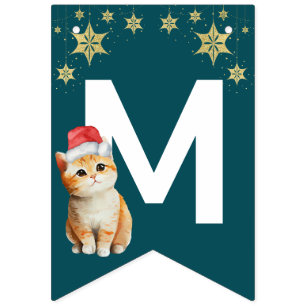 Bandeirinha Papais noeis de gatinhos Vermelhos Felizes Festa d