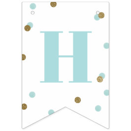 Bandeirinha Parabéns Azul Dourado Confetti Primeiro Aniversári