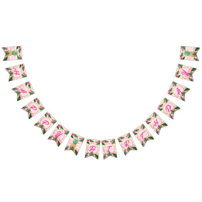 Bandeirinha Parabéns Dourado tropical Aloha  (Todos)