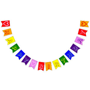 Bandeirinha Parabéns Felizes Corações Brilhantes Colores Arco-