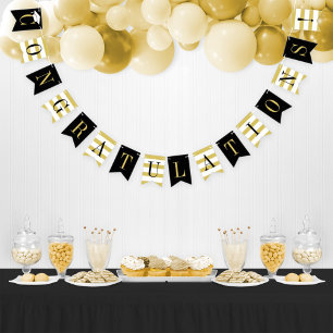 Bandeirinha Parabéns Festa de Formatura Dourado Preto Moderno