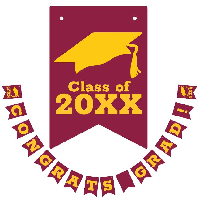Bandeirinha Parabéns Formando Dourados em Maroon (Criador carregado)