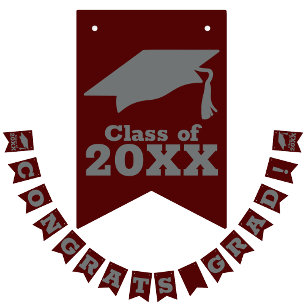 Bandeirinha Parabéns Formando Maroon Escuro e Cinzas