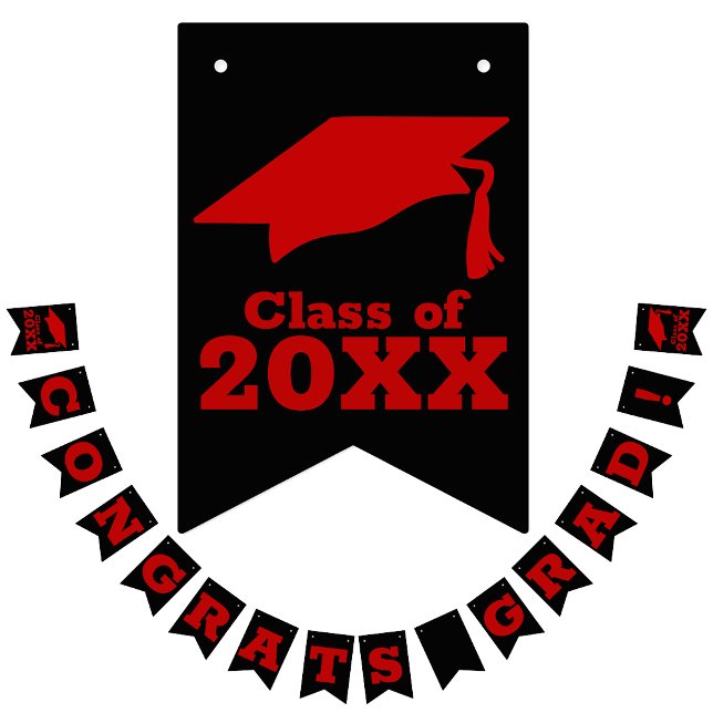 Bandeirinha Parabéns Formando vermelho escarlate em preto (Criador carregado)