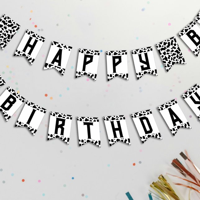 Bandeirinha Parabéns para Impressão de Vaca (Cow Print Happy Birthday Bunting Flags
)