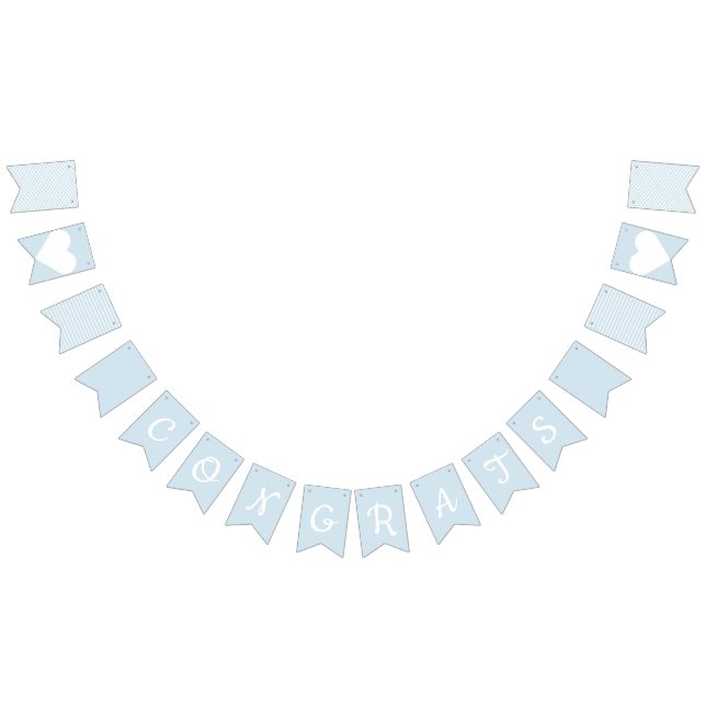 Bandeirinha Parabéns, Preppy Bunting Azul Claro e Branco  (Todos)