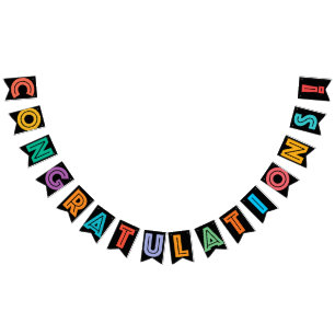 BANDEIRINHA PARABÉNS - PRETOS & TEXTO MULTICOLORIDO