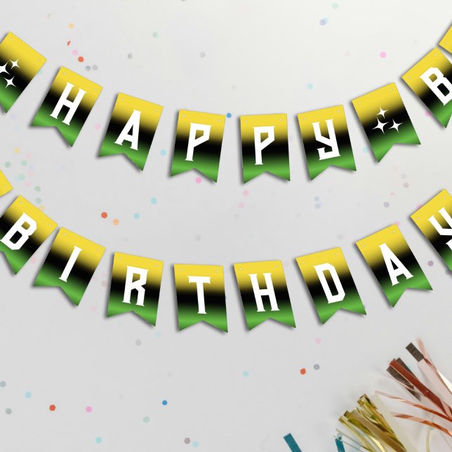 Bandeirinha Parabéns Verde Amarelo Verde da Jamaica (Jamaica Gradient Green Yellow Happy Birthday Bunting Flags
)