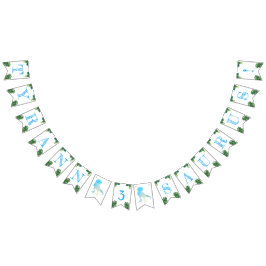 Bandeirinha Partido Dinossauro aniversário de 3 anos Azul Tyra