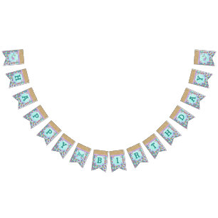 Bandeirinha Partido Sereia de Feliz Aniversário Personalizado