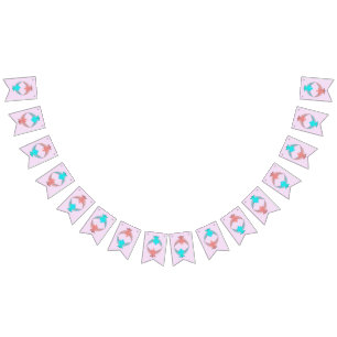 Bandeirinha Pássaros de Amor, Rosa e Azul