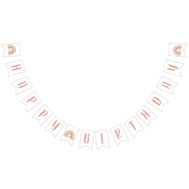 Bandeirinha Pastel Boho Rainbow Girls Feliz Aniversário