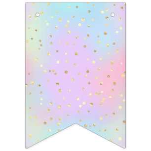 Bandeirinha Pastel Colors Blue Pink Purple Small Bright Golden