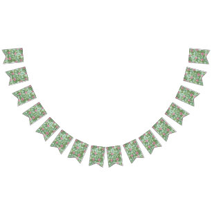 Bandeirinha Pastel Floral de Casamento Verde e Rosa