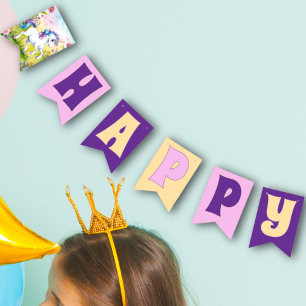 Bandeirinha Pastel Unicórnio Mágico Foto Personalizada de Aniv