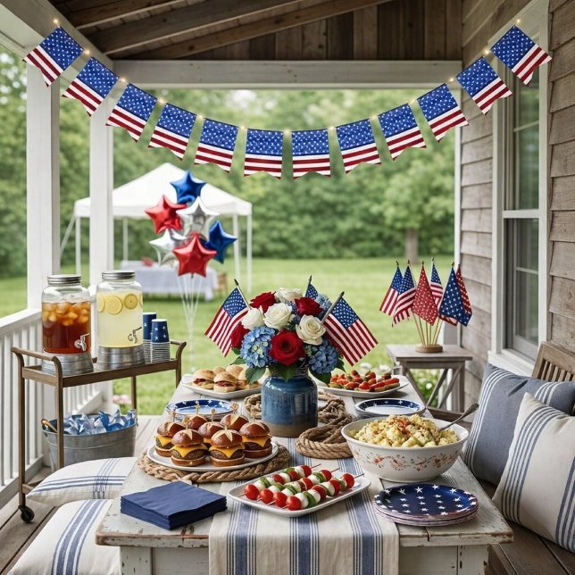 Bandeirinha Patriotic Stars and Stripes Flag bunting banner (Patriotic bunting with flag design mockup Shown shortened to fit in the space. )