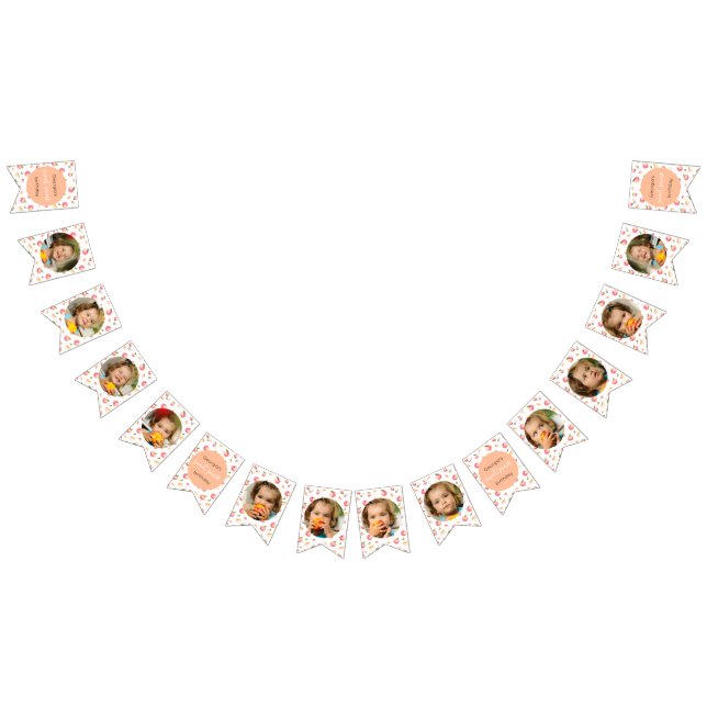 Bandeirinha Peach Birthday 12 Meses Foto Marco (Todos)