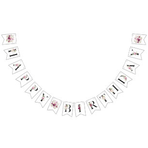 Bandeirinha Peonies Flores Feliz Banner de Aniversário