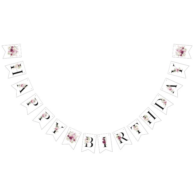 Bandeirinha Peonies Flores Feliz Banner de Aniversário (Todos)