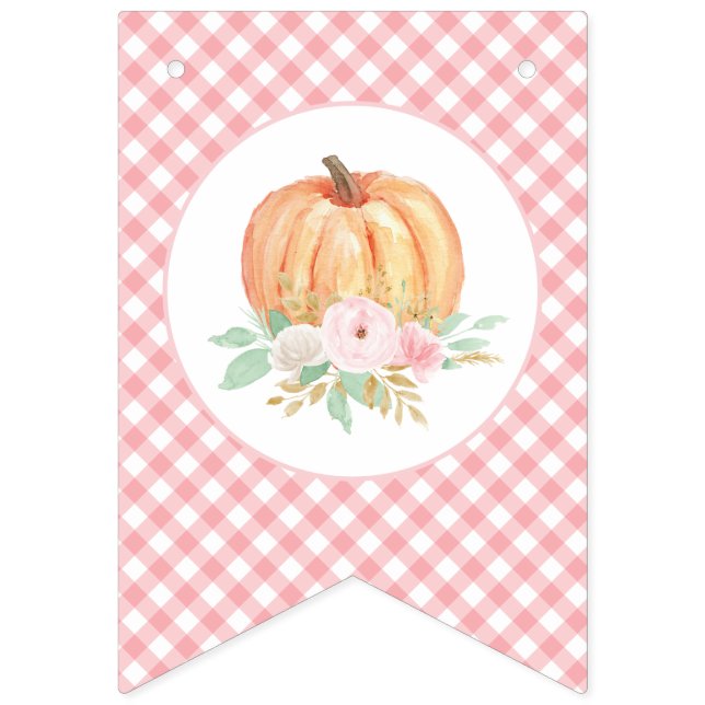 Bandeirinha Pequena Xadrez Pumpkin Floral Rosa no primeiro ani (Primeira Bandeira)