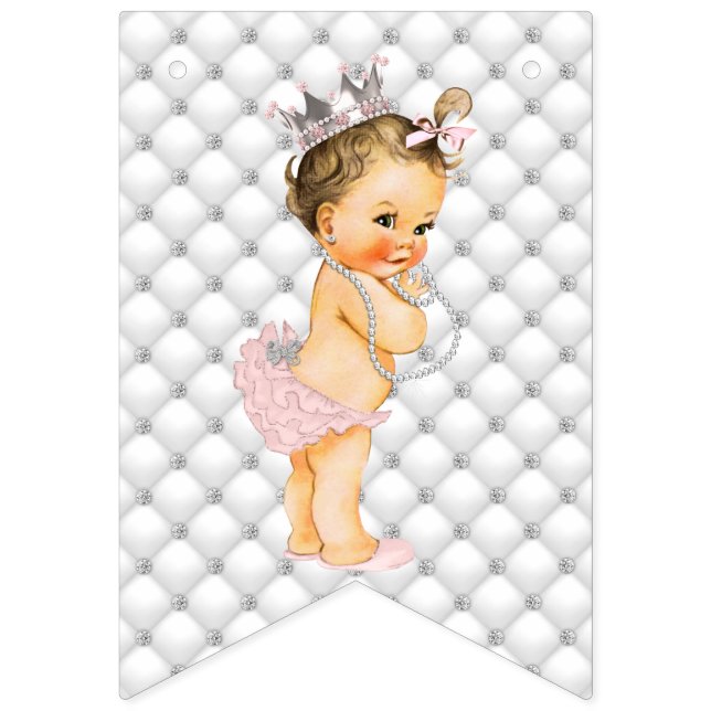 Bandeirinha Pérolas Diamantes Coroa Princesa Bebê Menina Glamo (Oitava Bandeira)