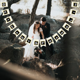 Bandeirinha Personalizar Casamento Dourado e Bolinhas Branca