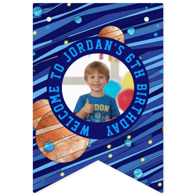 Bandeirinha Personalized Outer Space Galaxy Kids Photo (Primeira Bandeira)