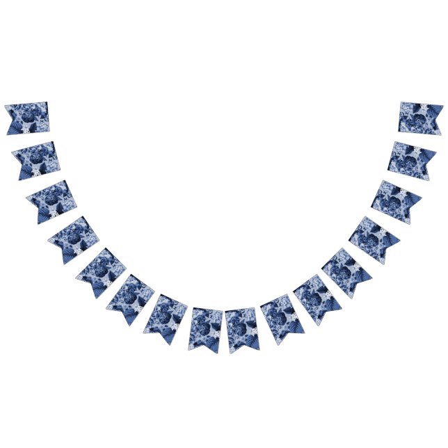 Bandeirinha Pervinca Toile floral azul No.1 customizável (Todos)