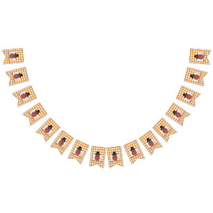 Bandeirinha Pilgrim Owl em Orange Xadrez - Feliz Ação de Graça