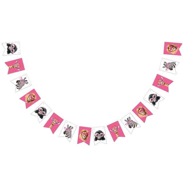 Bandeirinha Pink and White Safari Animal Bunting Banner  (Todos)