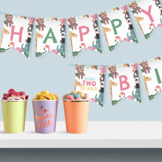 Bandeirinha Pink Born Two Be Wild Birthday