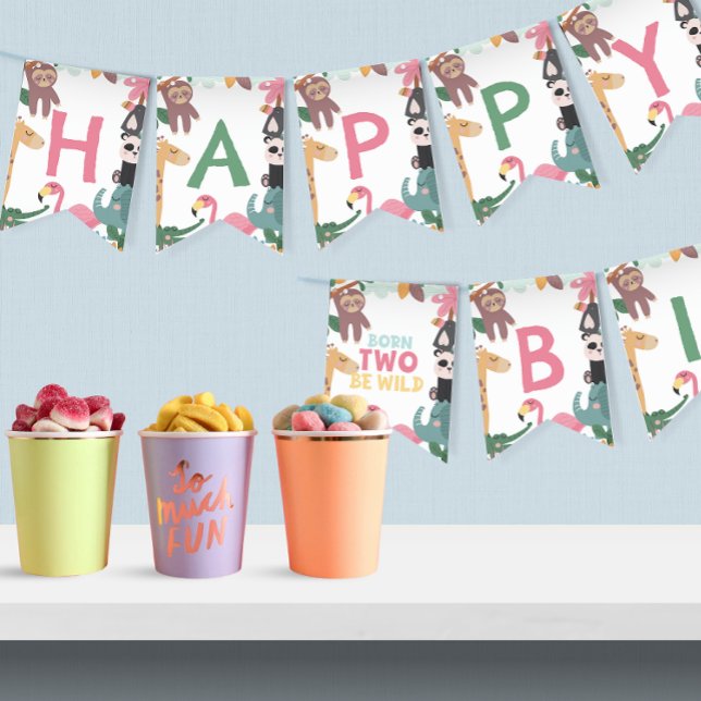 Bandeirinha Pink Born Two Be Wild Birthday (Criador carregado)