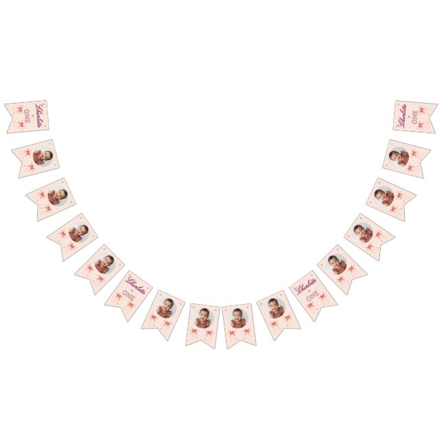 Bandeirinha Pink Bow First Birthday! (Todos)