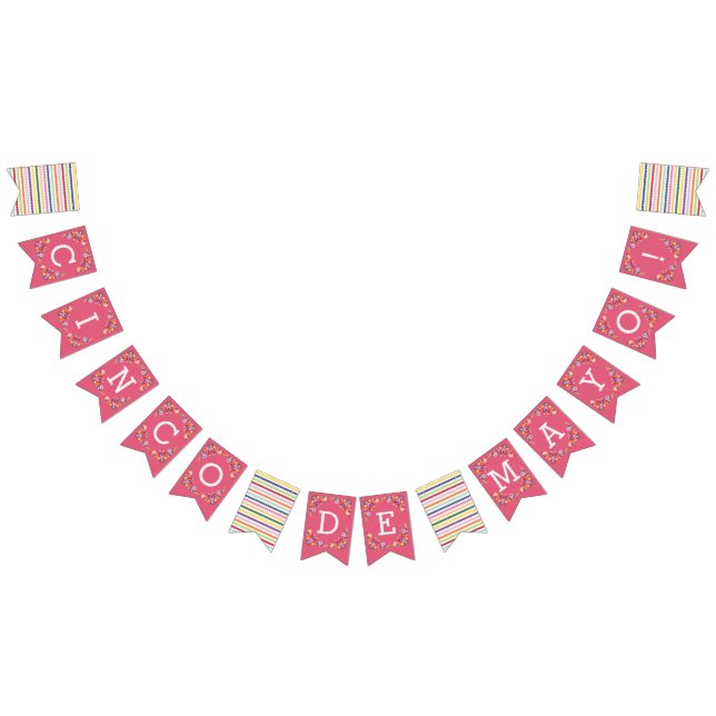 Bandeirinha Pink Fiesta Floral Cinco de Mayo Banner Bunting (Todos)