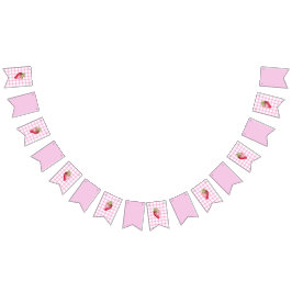 Bandeirinha Pink Gingham Checker Strawberry Aniversário