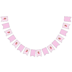 Bandeirinha Pink Gingham Checker Strawberry Aniversário