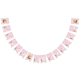 Bandeirinha Pink Gingham Happy Birday