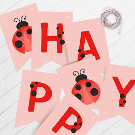 Bandeirinha Pink Ladybug Happy Birthday Bunting Banner