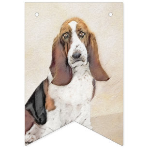 Bandeirinha Pintura de Cachorro Basset - Arte de Cachorro Orig