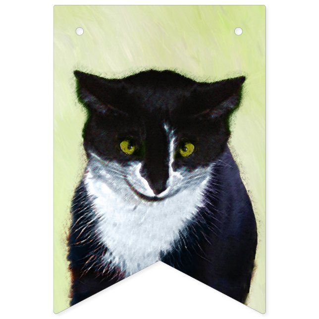 Bandeirinha Pintura de Gato Tuxedo - Arte de Gato Original Cus (Décima sexta bandeira)