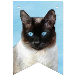 Bandeirinha Pintura de Gatos Siameses - Arte de Gato Original
