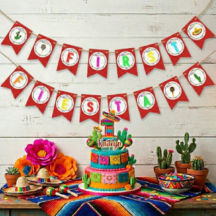 Bandeirinha Primeira Festa Colorida de Aniversário Mexicana de