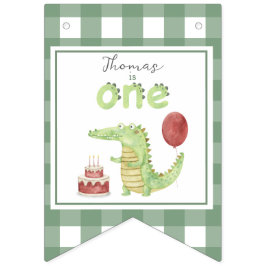 Bandeirinha Primeiro aniversario Crocodilo de Aquarela