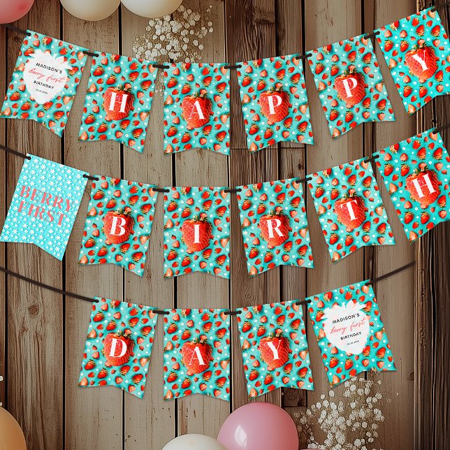 Bandeirinha Primeiro aniversario de Berry de Morango Frio (Criador carregado)