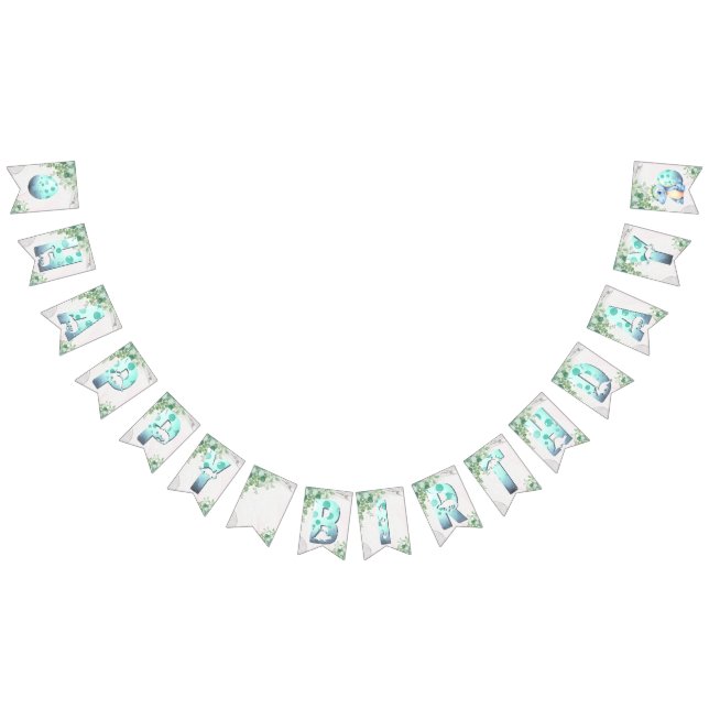 Bandeirinha Primeiro aniversario de Dinossauro de Cores Aquáti (Todos)