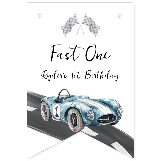 Bandeirinha Primeiro Aniversário do Carro de Corrida Fast One (Primeira Bandeira)