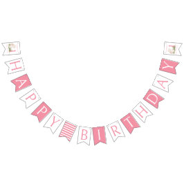 Bandeirinha Primeiro aniversario Feliz do Coelho Rosa