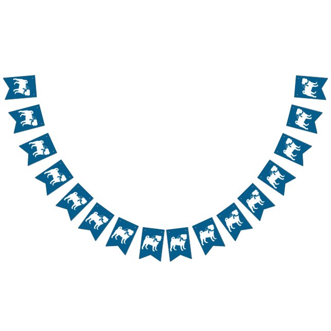 Bandeirinha Pug Dog Chá de fraldas Boy Blue com Arco (Todos)