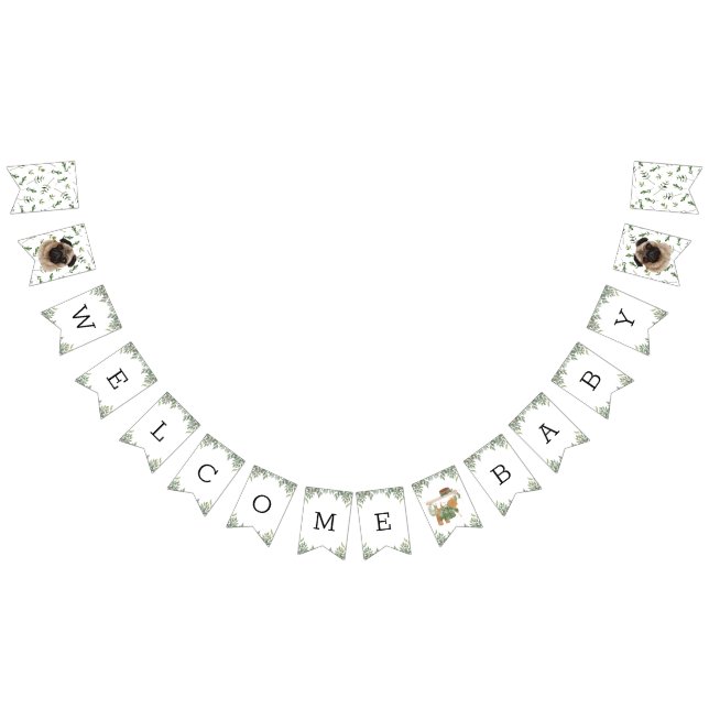 Bandeirinha Pug Greenery Chá de fraldas Puppy bunting banner (Todos)