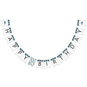 Bandeirinha Pumpkin Blue Floral Happy Birthday